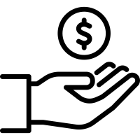 a symbol of a coin over a hand representing financial assistance