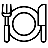 a symbol for food, a plate, fork and knife.